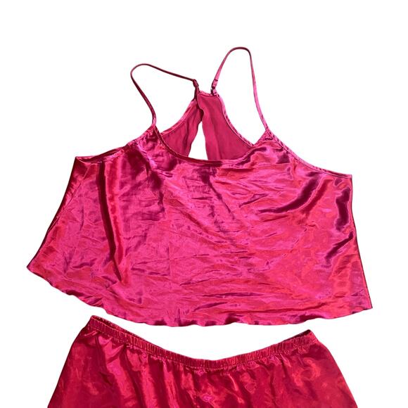 Satin Raspberry Pink Pajama Set Silky 2 Piece Cami & Shorts Sleepwear 5X plus - Picture 5 of 8